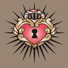 эскиз татуировки сердце под замком,иллюстрация