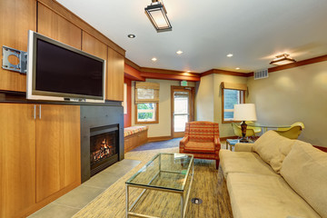 Living room interior in apartment building.