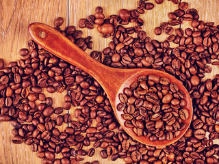 Wooden Spoon With Coffee Beans