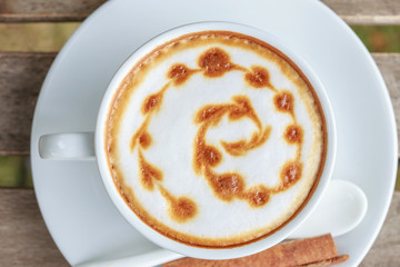 Top view of a cup of coffee.