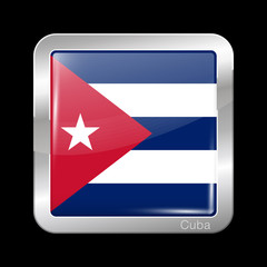 Flag of Cuba. Metal Icon Square Shape