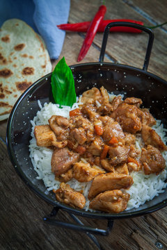 Indian tikka masala chicken and naan flat bread