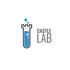 Castle lab, fortress vector logo. Laboratory logo or icon.