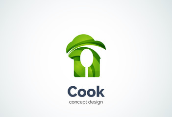 Cook hat with spoon logo template, cooking kitchen concept