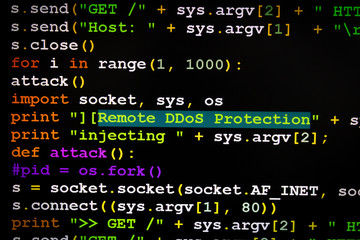 Fototapeta premium Graphic user interface with DDoS message, concept of internet attack