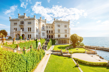 Miramare castle with gardens on the gulf of Trieste on northeastern Italy - obrazy, fototapety, plakaty