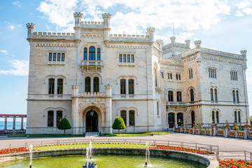 Miramare castle with gardens on the gulf of Trieste on northeastern Italy
