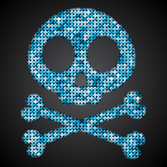 Vector blue skull. Pirate flag. Sequins.