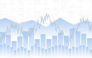 Abstract Business chart with trend line graph, bar chart and stock numbers in sideways market on white color background (vector)