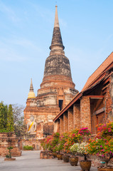 Fototapeta na wymiar Old Thailand temple,Temple Wat Yai Chai Mongkol at Ayutthaya,Historic site, Thailand