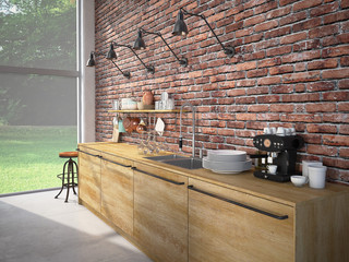 Modern Design Luxurious Kitchen Interior. 3d rendering