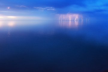 Lightning Storm over big lake Balkhash, Kazakhstan, Centrral Asia - 117922138