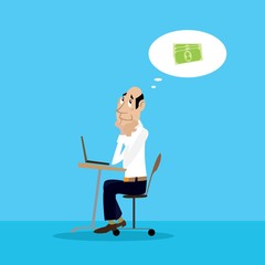 businessman dreams of money. vector illustration of cartoon