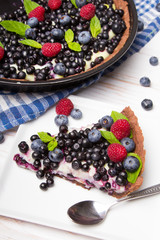 Delicious tart with blueberries and raspberries
