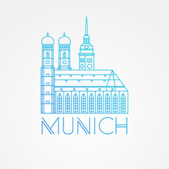 Vector one line minimalist icon of German. Towers of Frauenkirche Cathedral Church in Munich Munchen , Germany.