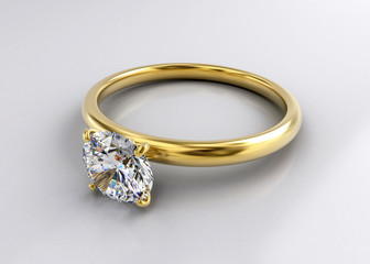 Gold diamond Ring isolated on white background, 3d rendering.
