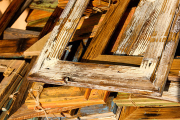 A detail picture of old vintage picture frames. 