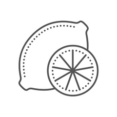 Lemon icon. Fresh citrus fruit. Thin line style. Black and white logo. Vector illustration isolated on white background. Flat design.