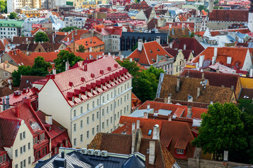 colorful houses of old Tallinn, view from above
