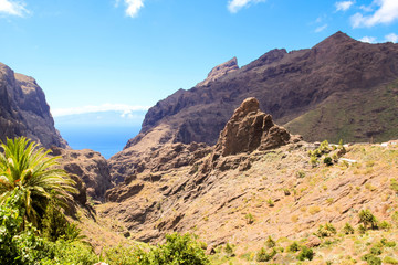 Mountain landscape on tropical island Tenerife, Canary in Spain. Gorge trekking view from Masca Valley.