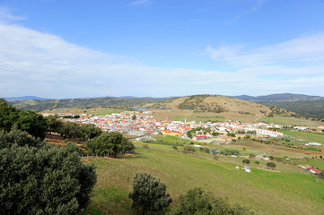 Panoramic view of Almaden de la Plata, province of Sevilla, Spain