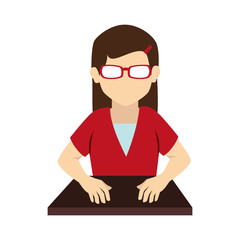 women glasses front desk uniform icon vector graphic