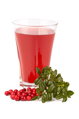 Fresh cowberry and berry juice glass