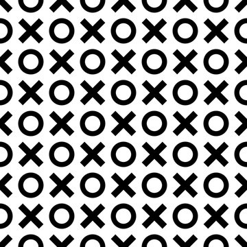 Tile x o noughts and crosses black and white vector pattern