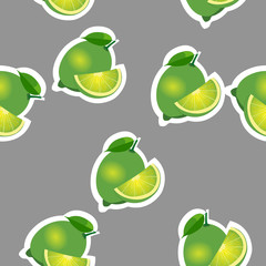 Pattern. lime and leavesand slices same sizes on gray background.
