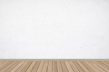 Plaster white wall with wood parquet
