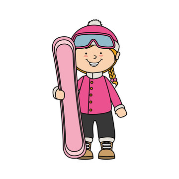 snowboard girl child kid sport winter vector graphic icon