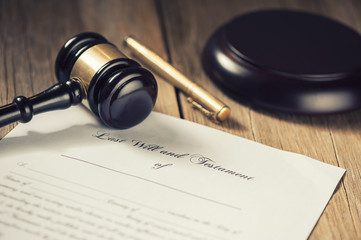 Last will and testament form with gavel