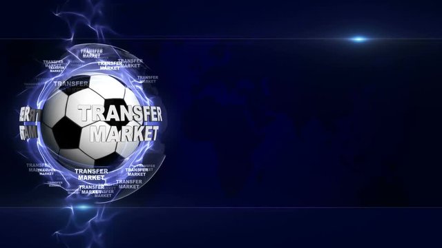TRANSFER MARKET Text Animation and Soccer Ball, Loop, 4k

