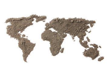 World map with the texture of the soil on white background