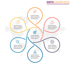 Linear infographics. Chart with 6 steps, options.