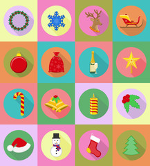 christmas and new year flat icons vector illustration