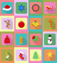 christmas and new year flat icons vector illustration