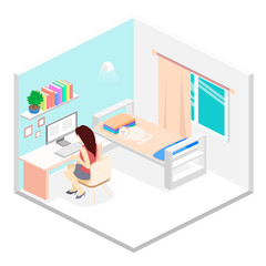 modern bedroom design in isometric style.