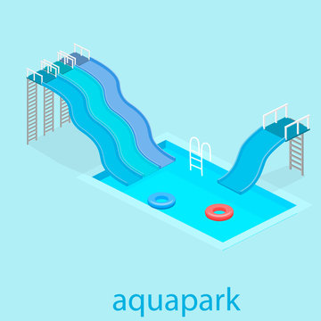 Flat 3d Isometric Summer Aquapark.