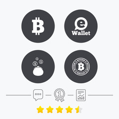 Bitcoin icons. Electronic wallet symbol.