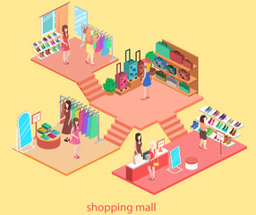 isometric interior of shopping mall.