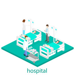 Isometric flat interior of hospital room.