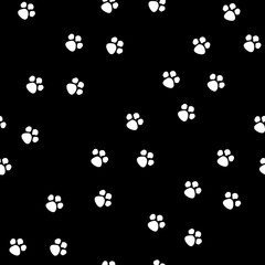 White footprint on black background seamless pattern