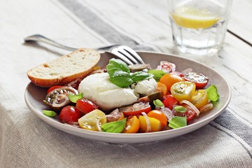 Italian Caprese salad with tomatoes,mozzarella and basil.Selective focus