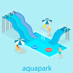 Fototapeta na wymiar flat 3d isometric summer aquapark.