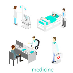 Isometric flat interior of hospital room.