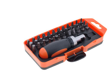 Naklejka premium Screw-driver with nozzles on a white background
