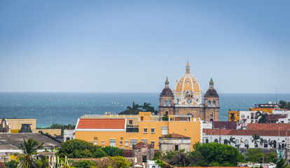 Obraz premium Panormaic view of city of Cartagena and San Pedro Claver Church, Cartagena de Indias, Colombia