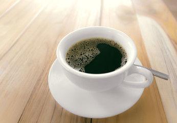 black coffee on rustic wooden background