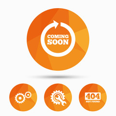 Coming soon icon. Repair service tool and gear.